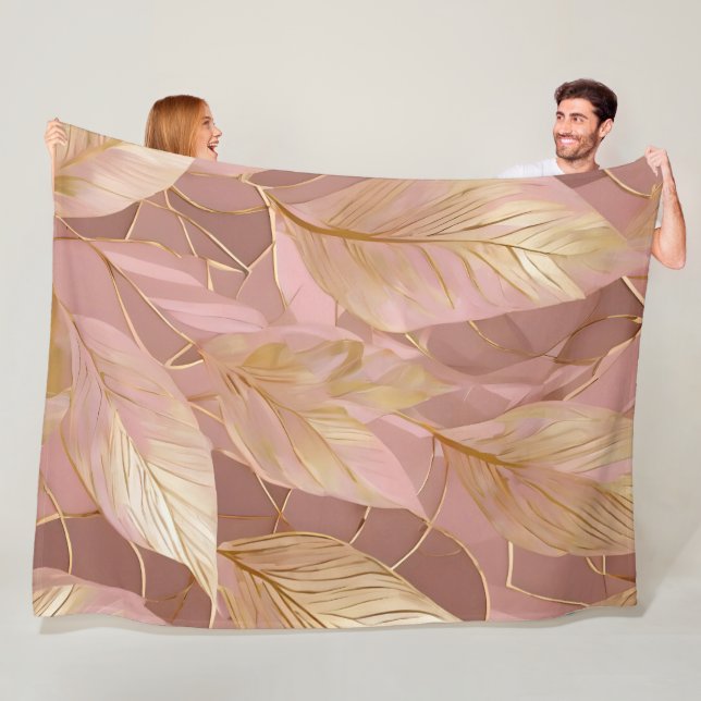 Blush Pink Gold Boho Moderne Blätter Sammlung Fleecedecke (Beispiel)