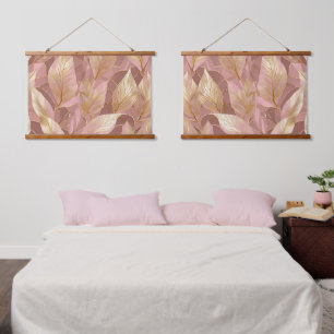 Blush Pink Gold Boho Moderne Blätter Sammlung Wandteppich Mit Holzrahmen