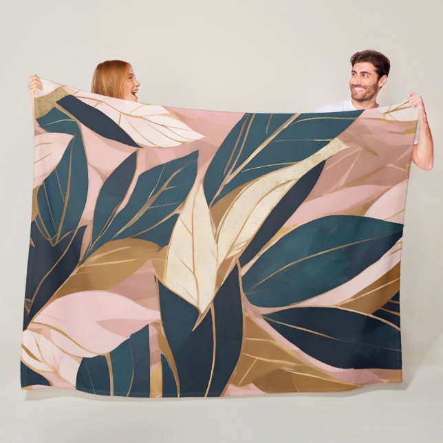 Blush Pink Gold Boho Trendy Blätter Collection Fleecedecke (Beispiel)