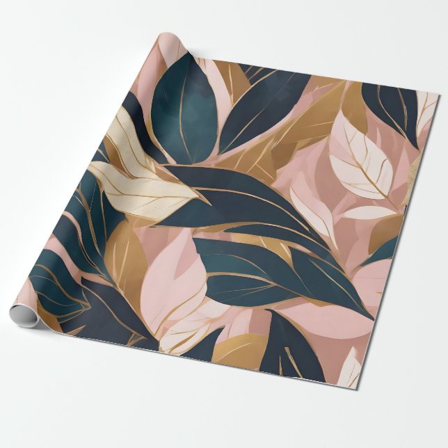 Blush Pink Gold Boho Trendy Blätter Collection Geschenkpapier (Ungerollt)
