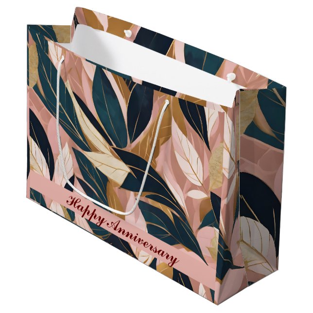 Blush Pink Gold Boho Trendy Blätter Collection Große Geschenktüte (Vorderseite Schrägansicht)