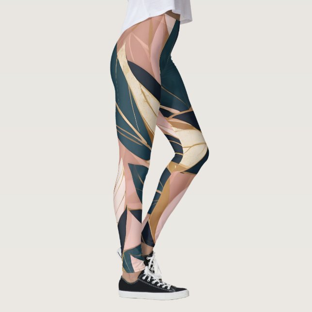 Blush Pink Gold Boho Trendy Blätter Collection Leggings (Rechts)