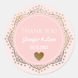 Blush Pink Gold Boho Wedding Herz Vielen Dank für Runder Aufkleber