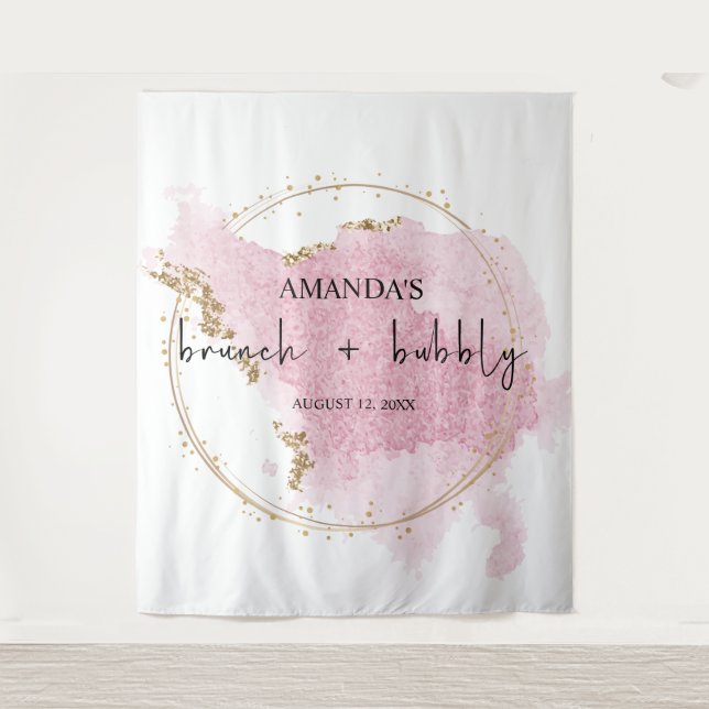 Blush Pink Gold Brunch und Bubbly Foto Hintergrund Wandteppich (Vorderseite)