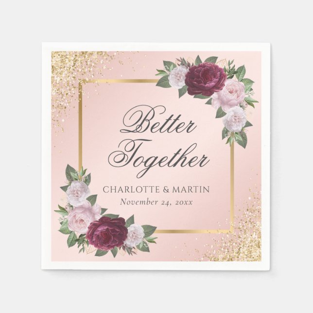 Blush Pink Gold Burgundy Blumenzwiebeln Serviette (Vorderseite)