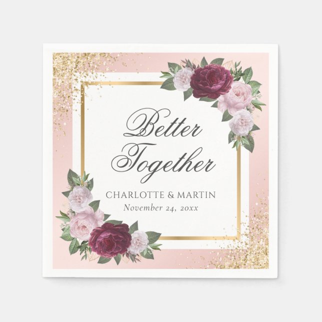 Blush Pink Gold Burgundy Blumenzwiebeln Serviette (Vorderseite)