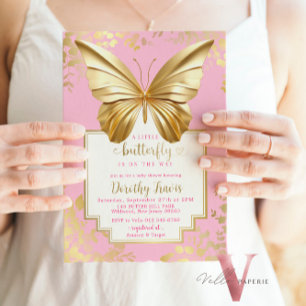 Blush Pink Gold Butterfly Baby Dusche Einladung