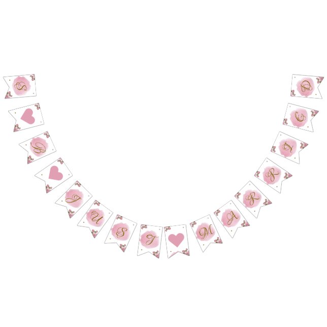 Blush Pink Gold Calligraphy Floral Elegante Hochze Wimpelkette (Alle)