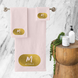 Blush Pink Gold Chic Feminine Monogram Initial Badhandtuch Set