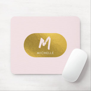 Blush Pink Gold Chic Feminine Monogram Initial Mousepad