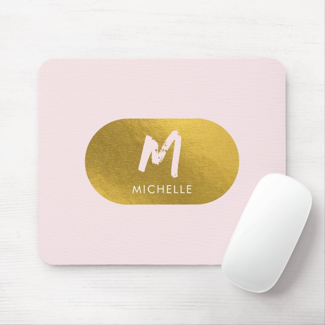 Blush Pink Gold Chic Feminine Monogram Initial Mousepad (Mit Mouse)