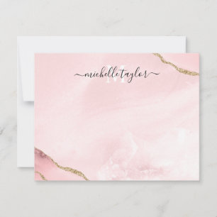 Blush Pink Gold Chic Glitzer Gold Agate Monogram N Mitteilungskarte