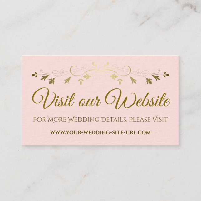 Blush Pink & Gold Chic Hochzeit Besuch unserer Web Begleitkarte (Vorderseite)
