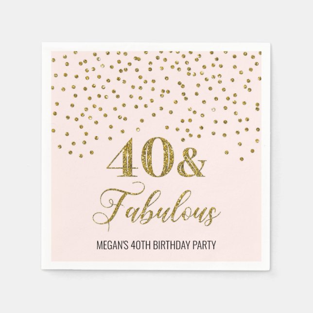 Blush Pink Gold Confetti 40 & Fabulous Serviette (Vorderseite)