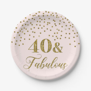 Blush Pink Gold Confetti 40. Geburtstag Party Pappteller