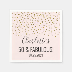 Blush Pink Gold Confetti 50 & Fabulous Serviette