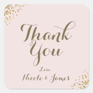 Blush Pink Gold Confetti Corners Danke für Ihre Un Quadratischer Aufkleber