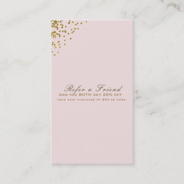 Blush Pink Gold Confetti Ecken Freundlichkeit Empfehlungskarte (Vorderseite)