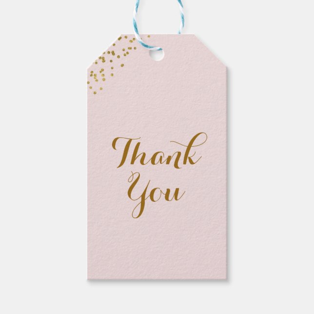 Blush Pink & Gold Confetti Ecken Glam Chic Gefalle Geschenkanhänger (Vorderseite)