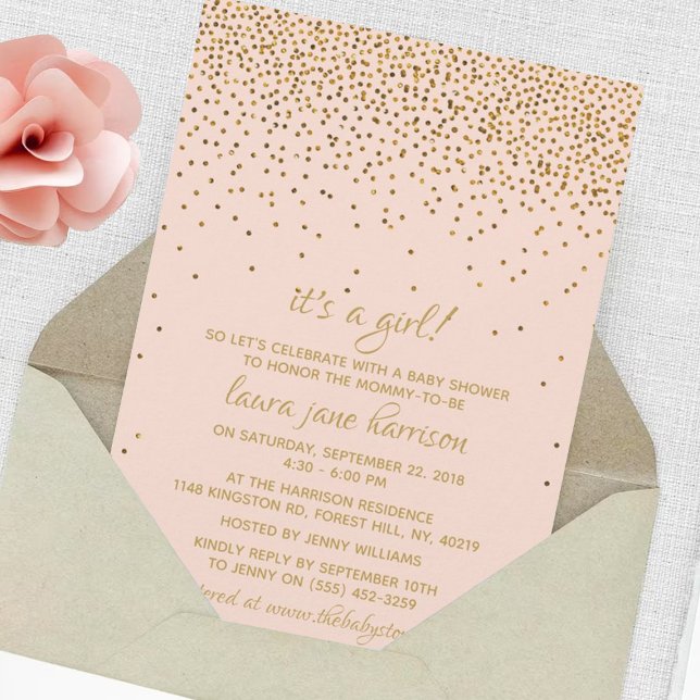 Blush Pink & Gold Confetti Girl's Baby Shower Einladung (Von Creator hochgeladen)
