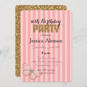 Blush Pink Gold Confetti Glitzer 16. Geburtstag Einladung