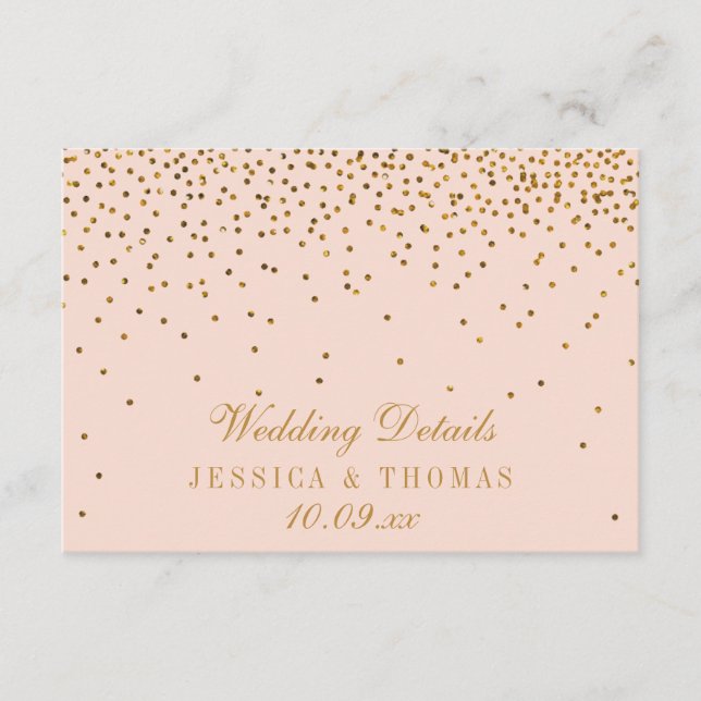 Blush Pink & Gold Confetti Hochzeitsdetails Beilag Begleitkarte (Vorderseite)