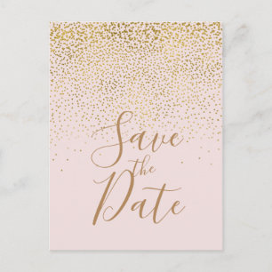 Blush Pink & Gold Confetti Modern Save the Date Ankündigungspostkarte