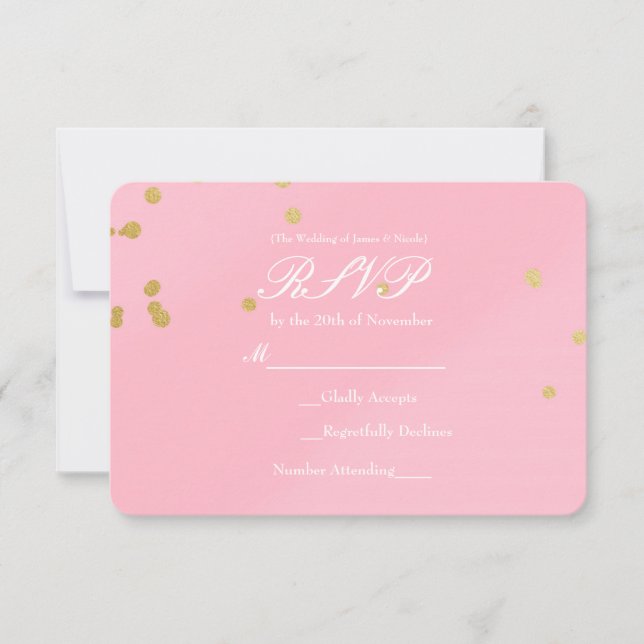 Blush Pink & Gold Confetti RSVP-Karte Einladung (Vorderseite)