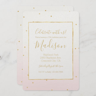 Blush Pink Gold Confetti Sparkle Ombre Geburtstag Einladung