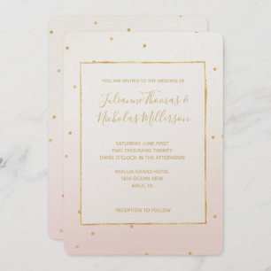 Blush Pink Gold Confetti Sparkle Ombre Wedding Einladung