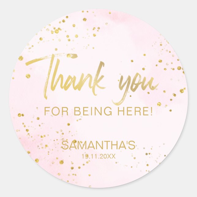 Blush Pink & Gold Confetti Sweet 16 Thank You Runder Aufkleber (Vorderseite)