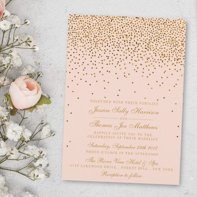 Blush Pink & Gold Confetti Wedding Einladung (Von Creator hochgeladen)