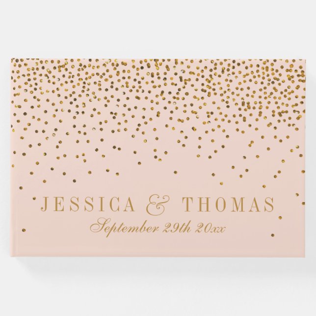 Blush Pink & Gold Confetti Wedding Gästebuch (Vorderseite)