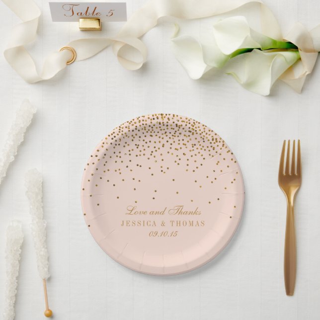 Blush Pink & Gold Confetti Wedding Pappteller (Hochzeit)