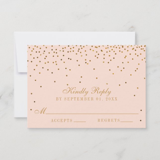 Blush Pink & Gold Confetti Wedding RSVP (Vorderseite)