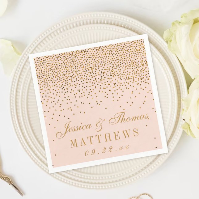 Blush Pink & Gold Confetti Wedding Serviette (Von Creator hochgeladen)