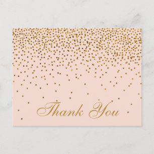 Blush Pink & Gold Confetti Wedding Vielen Dank Postkarte