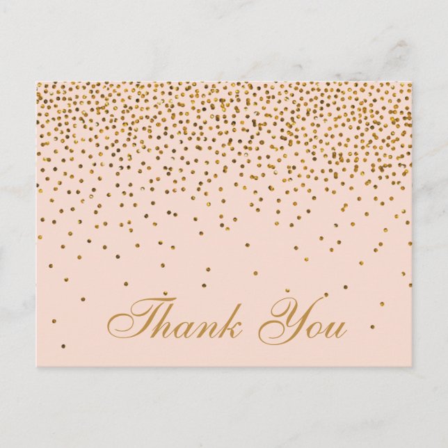 Blush Pink & Gold Confetti Wedding Vielen Dank Postkarte (Vorderseite)
