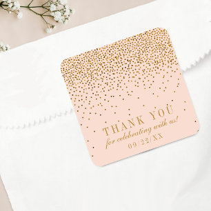 Blush Pink & Gold Confetti Wedding Vielen Dank Quadratischer Aufkleber