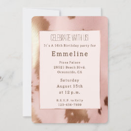 Blush Pink Gold Cowgirl Cowhide Einladung