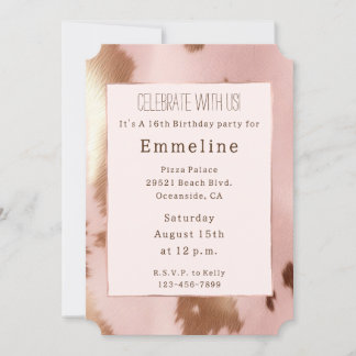 Blush Pink Gold Cowgirl Cowhide Einladung