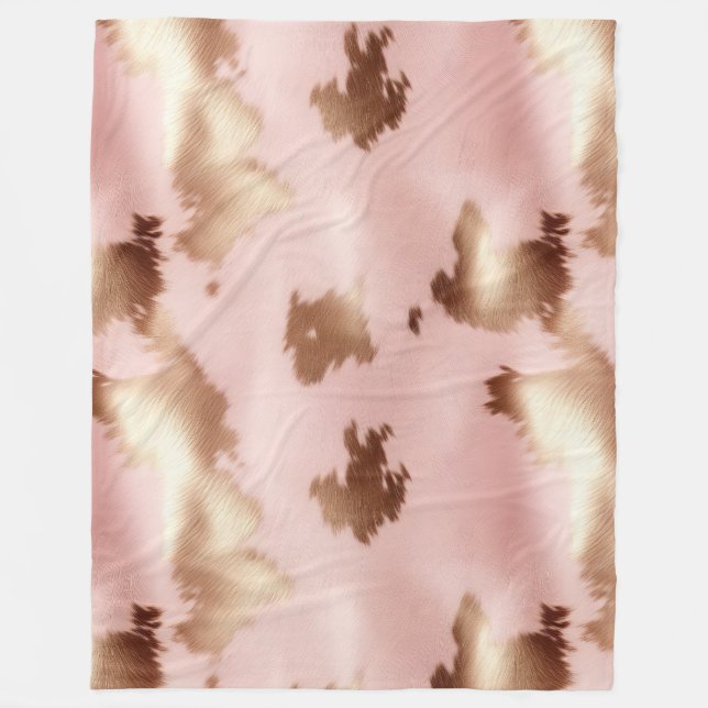 Blush Pink Gold Cowgirl Cowhide Fleecedecke (Vorderseite)