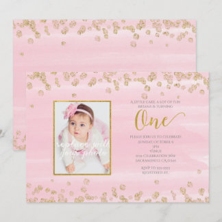 Blush Pink Gold Einladung 1. Geburtstag Foto
