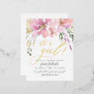 Blush Pink & Gold Es ist eine Girl Floral Baby Dus Folie Einladungspostkarte