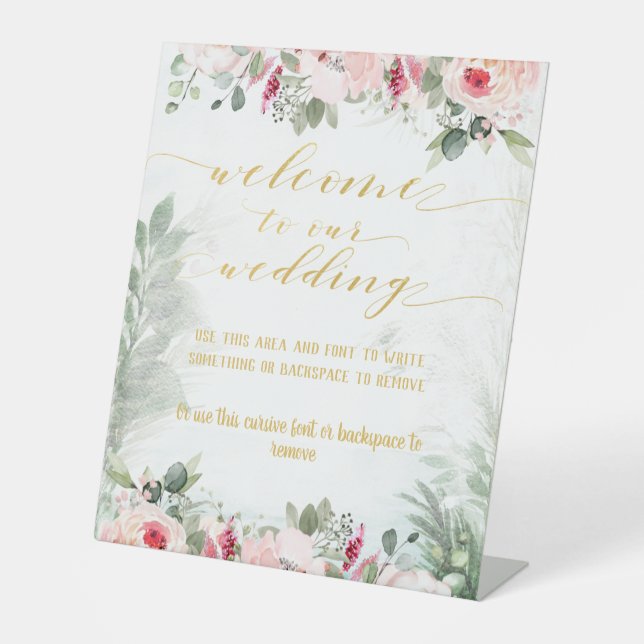 Blush Pink & Gold Extravaganter Schriftart Kalligr Sockelschild (Vorderseite)