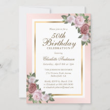 Blush Pink Gold Floral 50. Geburtstag
