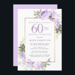 Blush Pink Gold Floral 60. Geburtstagsparty Einladung<br><div class="desc">Ehre eine besondere Frau mit dieser eleganten und weiblichen 60. Geburtstagsfeier. 60. ist in großem lila Text geschrieben. Die Geburtstagsfeier folgt. Der Name des geehrten Gastes ist auch in lila Hauptstädte zu finden. Der Rest des Textes ist weich taubengrau. Die Details der 60. Geburtstagsfeier sind von einem schicken goldenen Rahmen...</div>