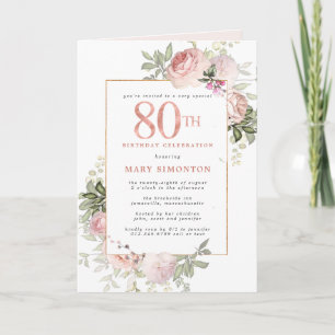 Blush Pink Gold Floral 80. Geburtstagsparty Einladung