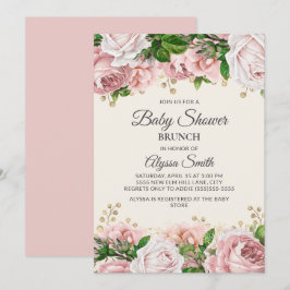 Blush Pink Gold Floral Baby Dusche Brunch Einladung