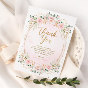 Blush Pink Gold Floral Baby Girl Dusche Dankeskarte